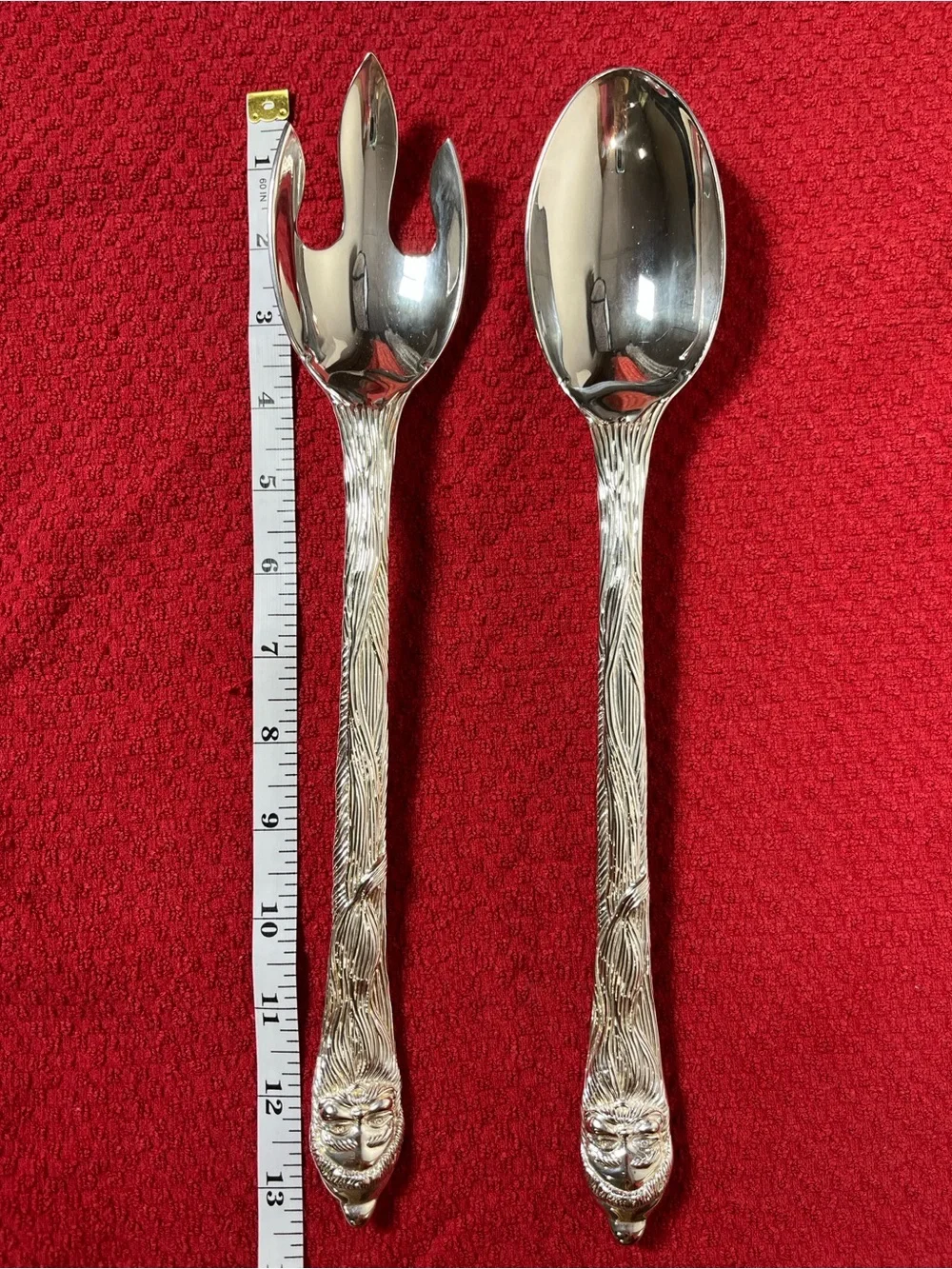 NWOT Vintage Christmas Santa Claus Silver Plated Salad Serving Set